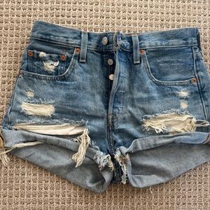 Levi's Blue Distressed Jean Shorts